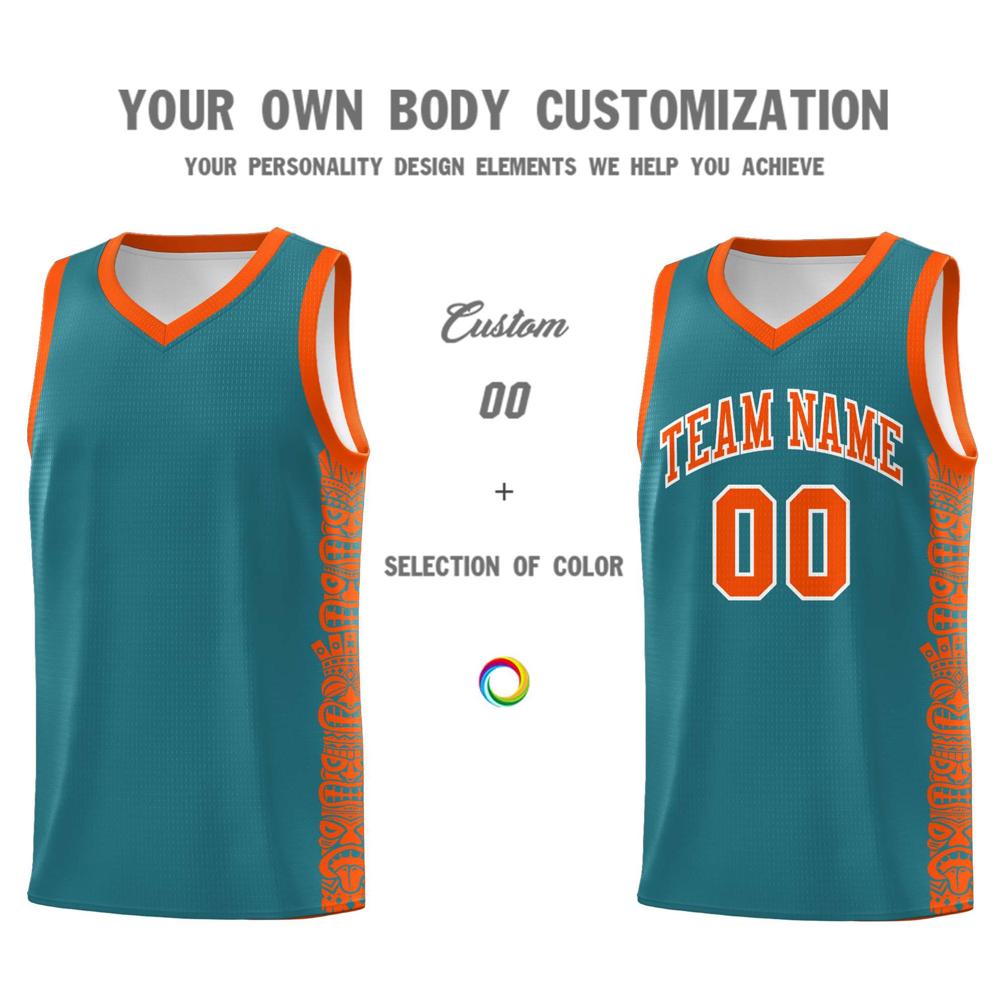 Custom Aqua Orange Personalized Indians Pattern Sets Sports Uniform Basketball Jersey