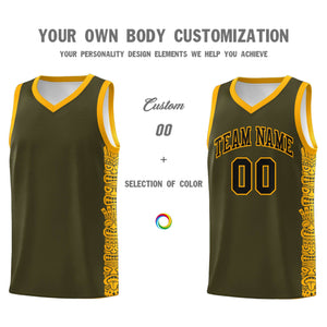 Custom Olive Yellow Personalized Indians Pattern Sets Sports Uniform Basketball Jersey