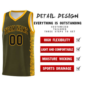 Custom Olive Yellow Personalized Indians Pattern Sets Sports Uniform Basketball Jersey