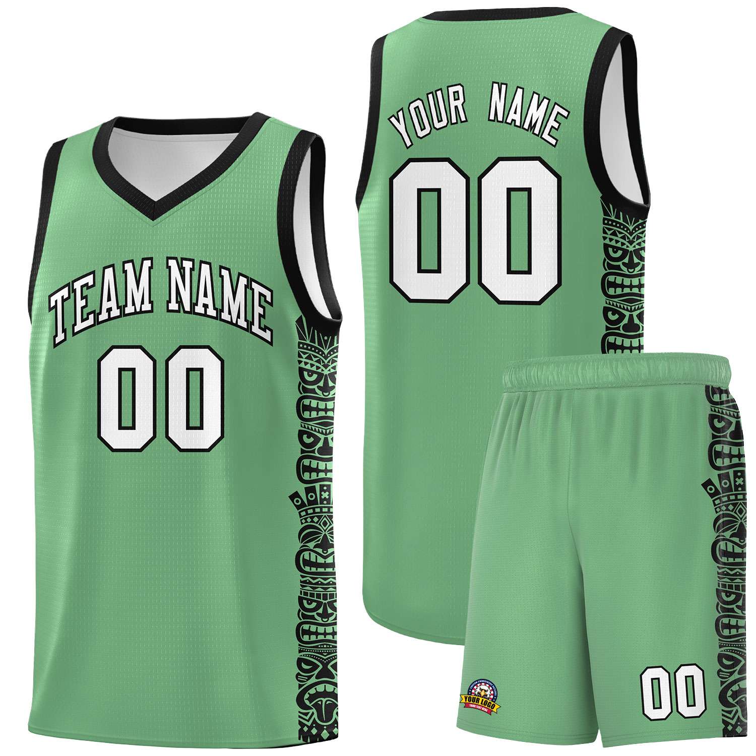 Custom Green Black Personalized Indians Pattern Sets Sports Uniform Basketball Jersey