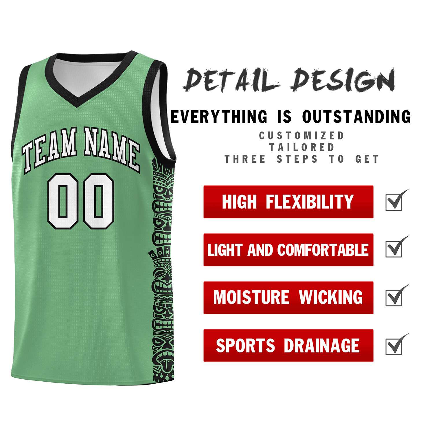 Custom Green Black Personalized Indians Pattern Sets Sports Uniform Basketball Jersey