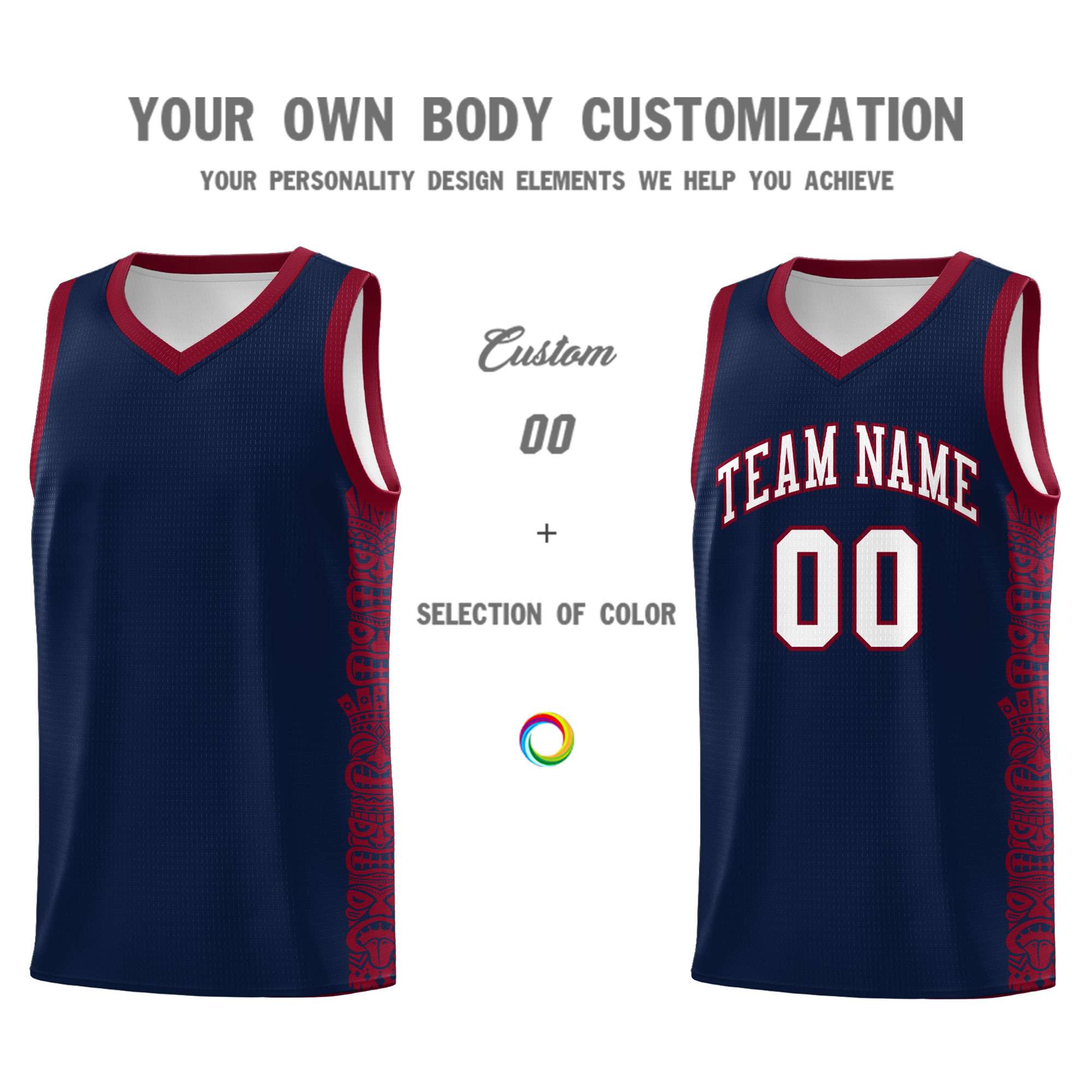 Custom Navy Crimson Personalized Indians Pattern Sets Sports Uniform Basketball Jersey