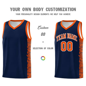 Custom Navy Orange Personalized Indians Pattern Sets Sports Uniform Basketball Jersey