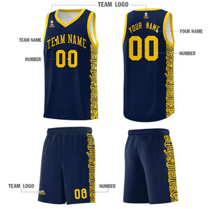 Custom Navy Gold Personalized Indians Pattern Sets Sports Uniform Basketball Jersey