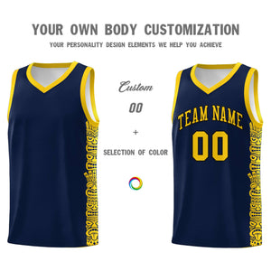 Custom Navy Gold Personalized Indians Pattern Sets Sports Uniform Basketball Jersey