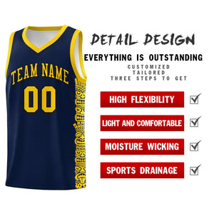 Custom Navy Gold Personalized Indians Pattern Sets Sports Uniform Basketball Jersey