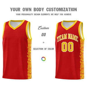 Custom Red Gold Personalized Indians Pattern Sets Sports Uniform Basketball Jersey