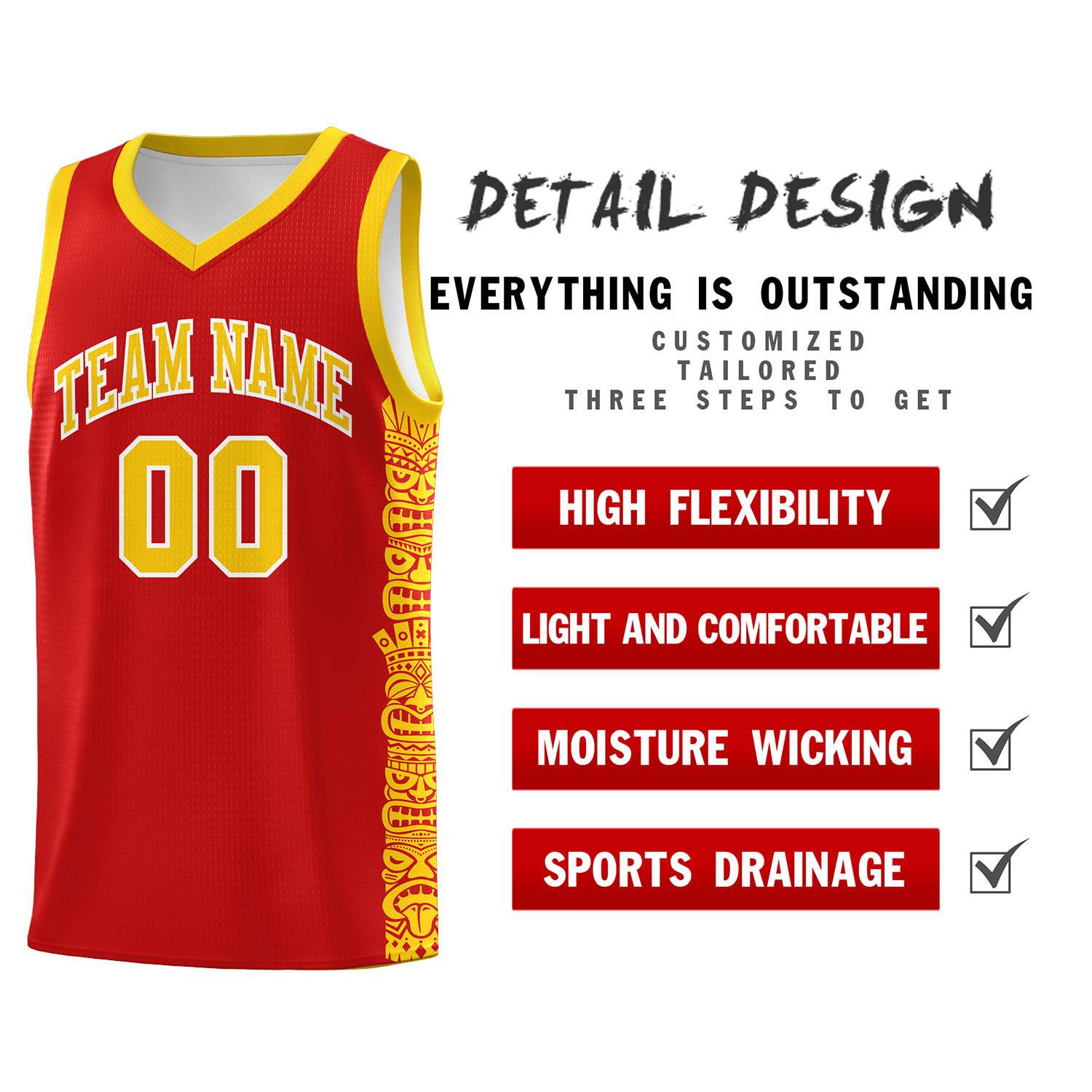 Custom Red Gold Personalized Indians Pattern Sets Sports Uniform Basketball Jersey