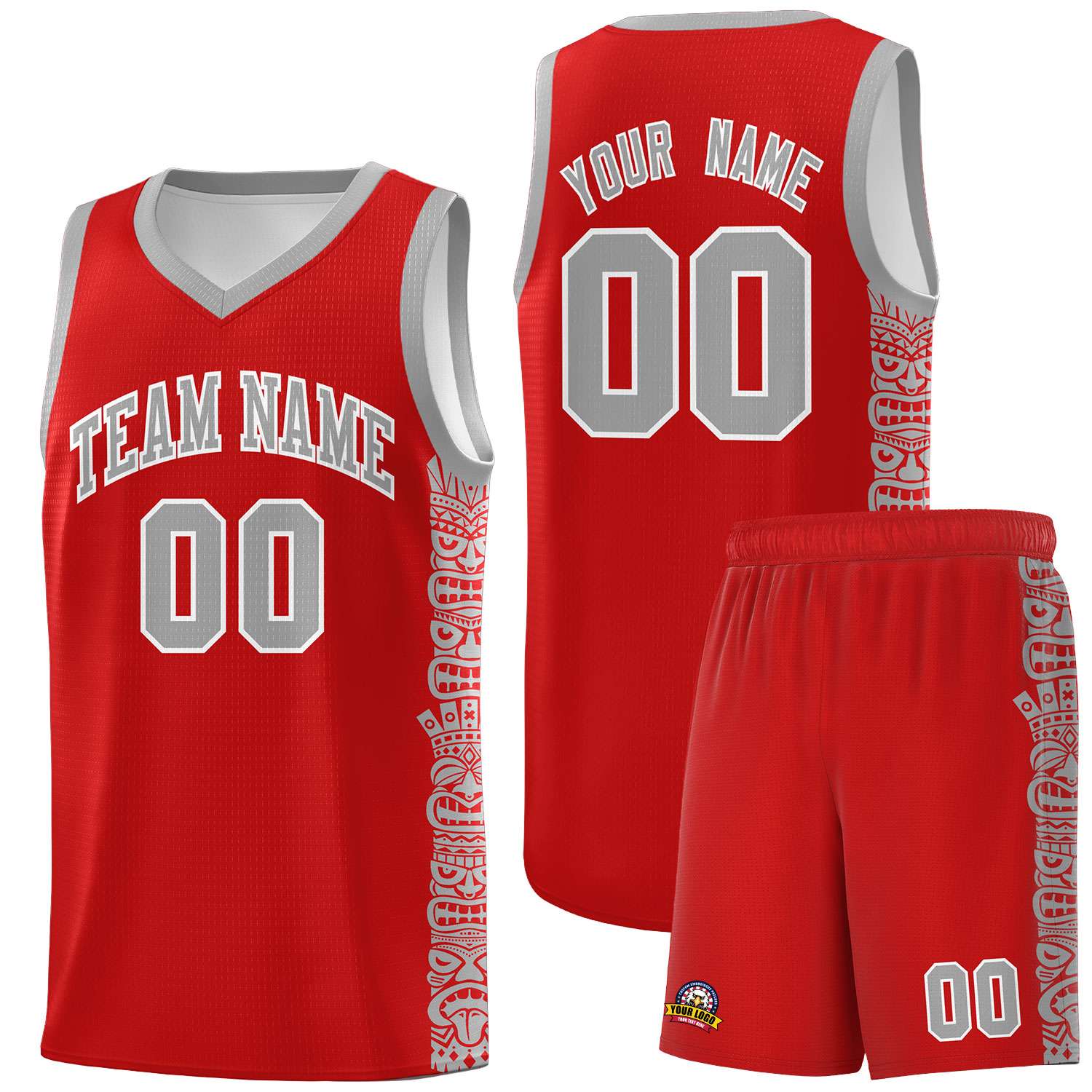 Custom Red Gray Personalized Indians Pattern Sets Sports Uniform Basketball Jersey