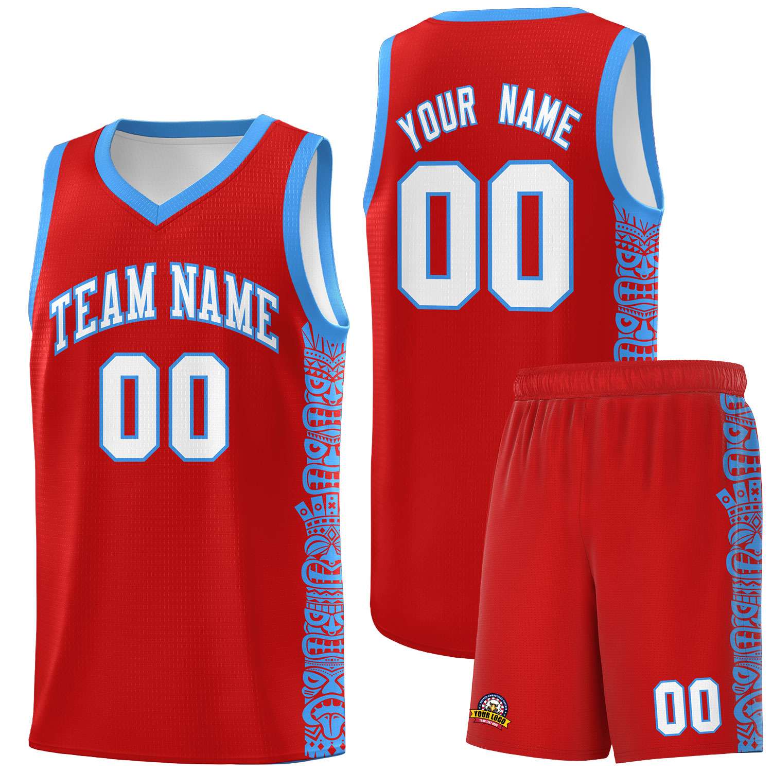 Custom Red Powder Blue Personalized Indians Pattern Sets Sports Uniform Basketball Jersey