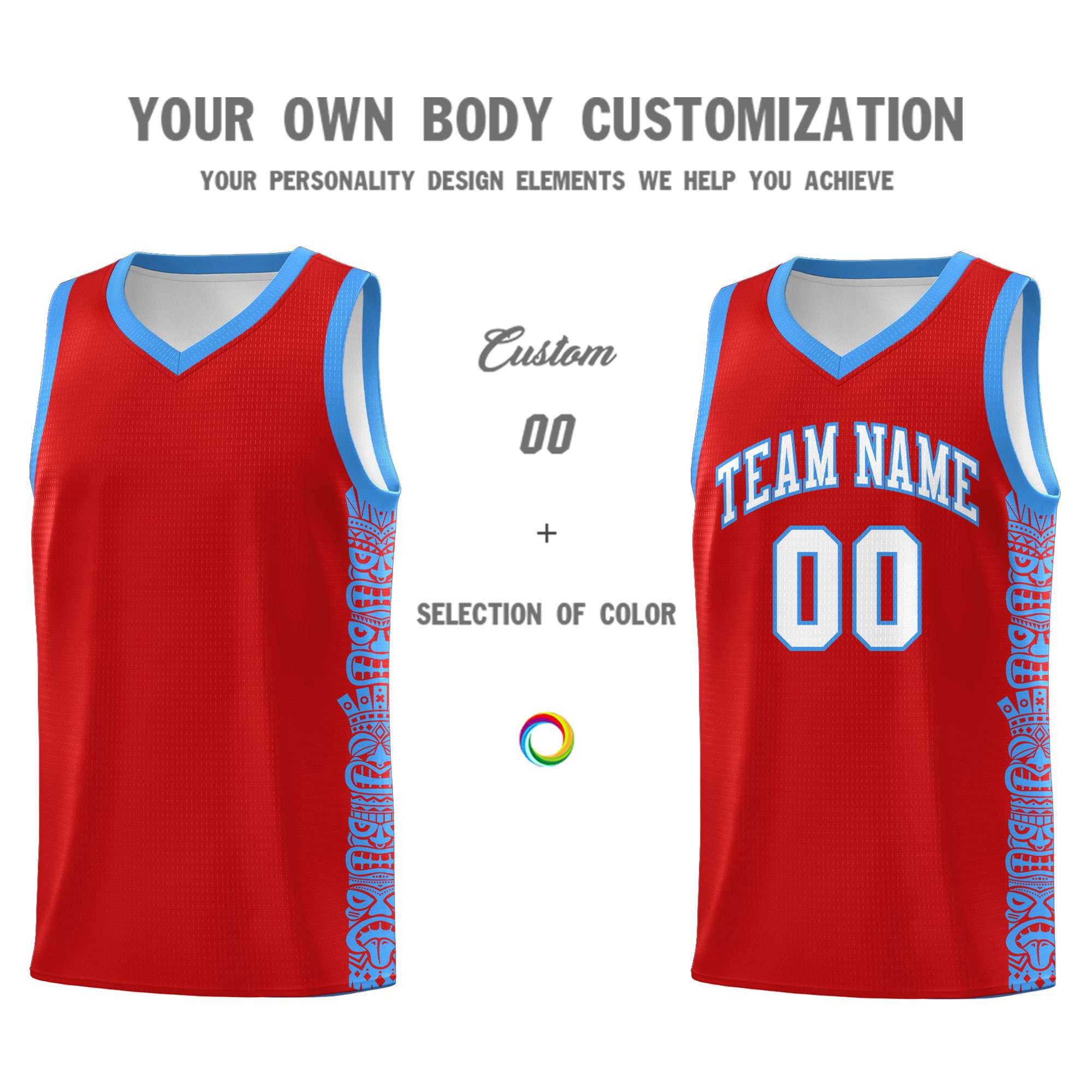 Custom Red Powder Blue Personalized Indians Pattern Sets Sports Uniform Basketball Jersey