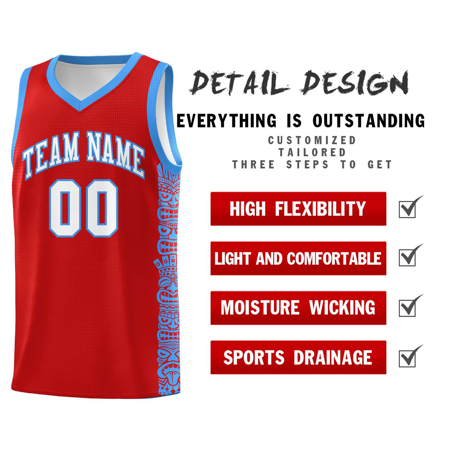 Custom Red Powder Blue Personalized Indians Pattern Sets Sports Uniform Basketball Jersey