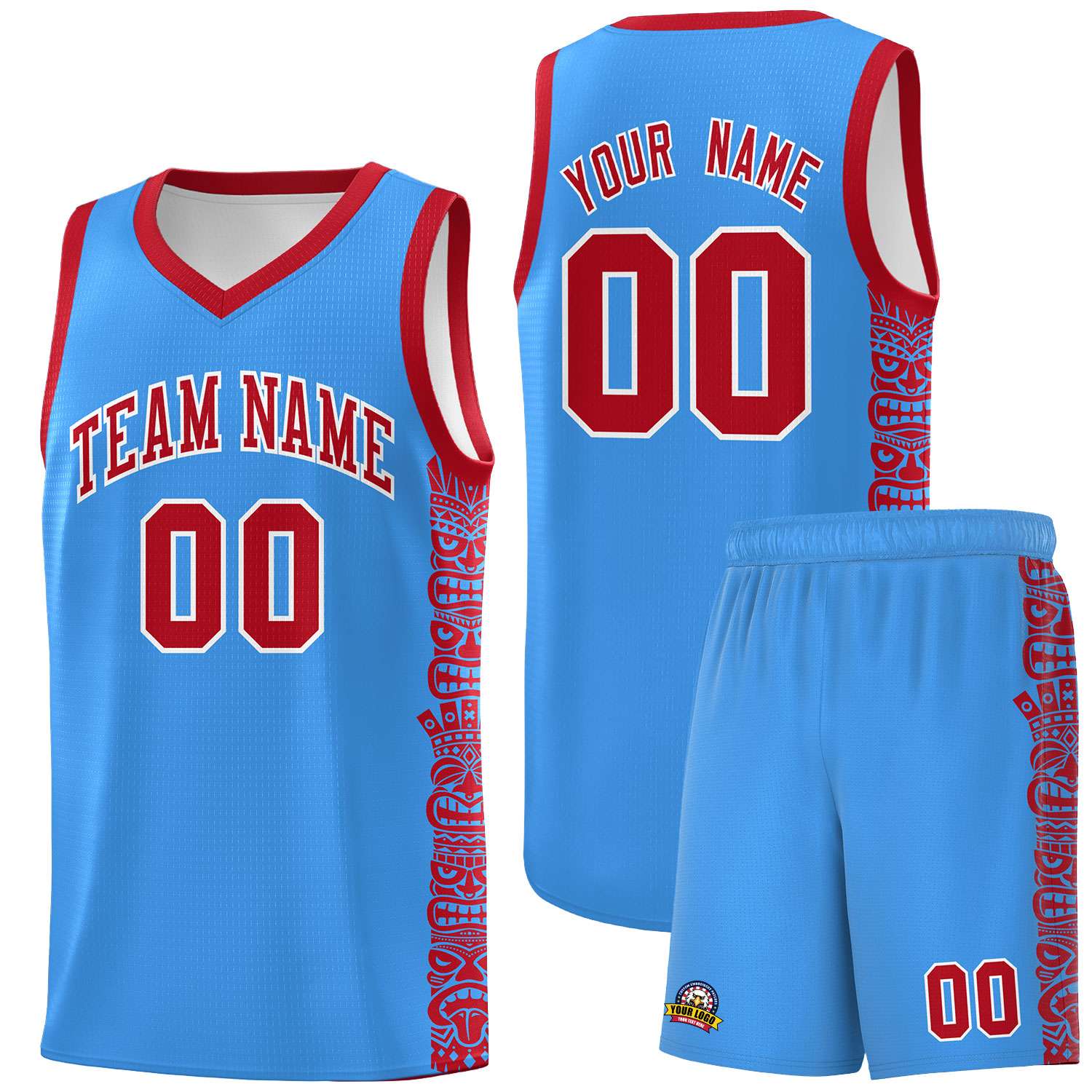 Custom Powder Blue Red Personalized Indians Pattern Sets Sports Uniform Basketball Jersey