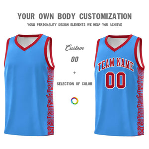 Custom Powder Blue Red Personalized Indians Pattern Sets Sports Uniform Basketball Jersey