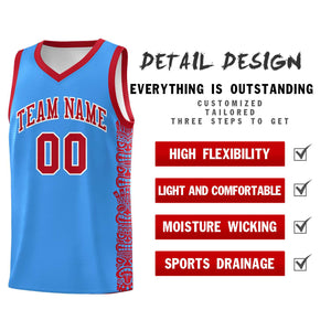 Custom Powder Blue Red Personalized Indians Pattern Sets Sports Uniform Basketball Jersey