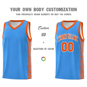 Custom Powder Blue Orange Personalized Indians Pattern Sets Sports Uniform Basketball Jersey