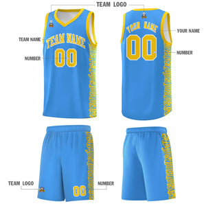 Custom Powder Blue Gold Personalized Indians Pattern Sets Sports Uniform Basketball Jersey