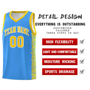 Custom Powder Blue Gold Personalized Indians Pattern Sets Sports Uniform Basketball Jersey