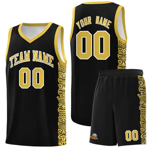 Custom Black Yellow Personalized Indians Pattern Sets Sports Uniform Basketball Jersey