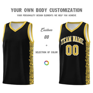 Custom Black Yellow Personalized Indians Pattern Sets Sports Uniform Basketball Jersey