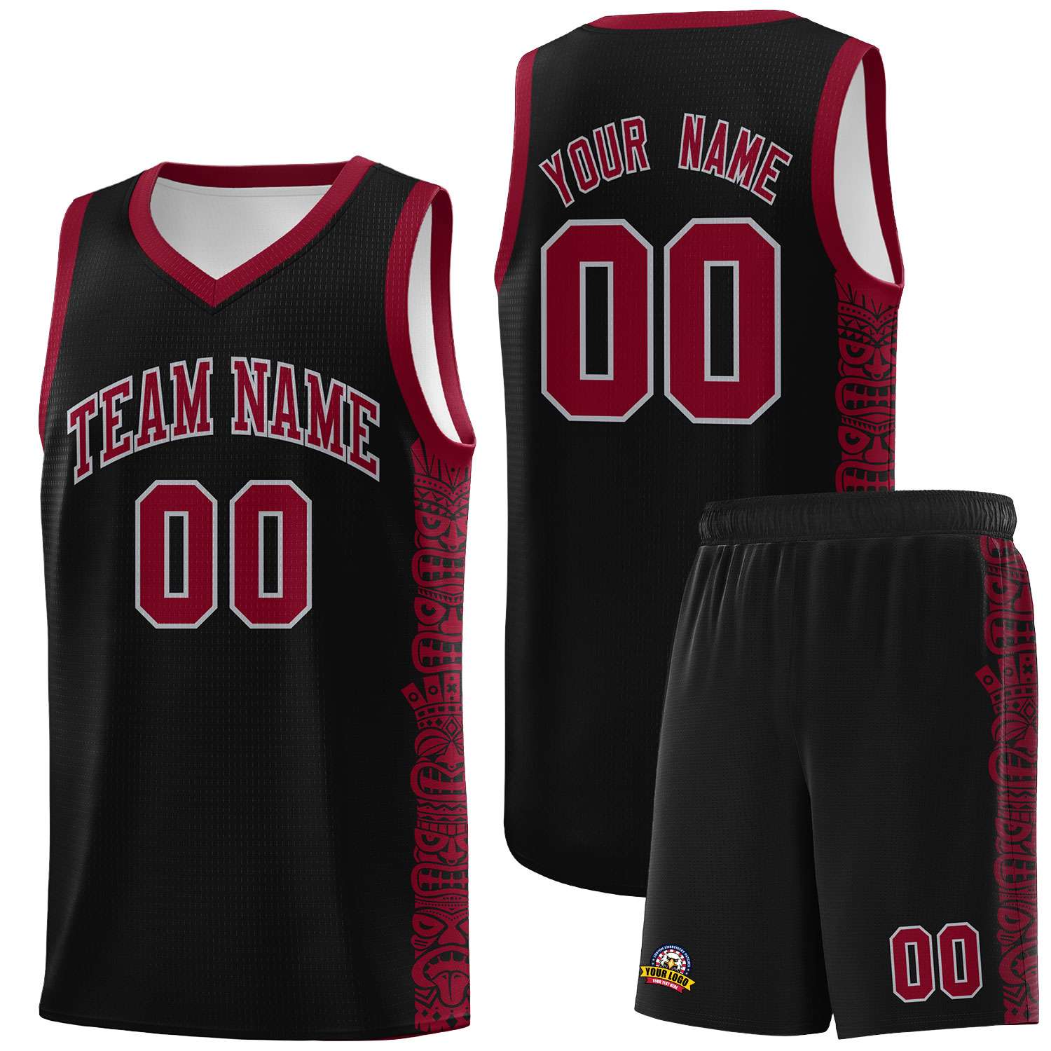 Custom Black Crimson Personalized Indians Pattern Sets Sports Uniform Basketball Jersey