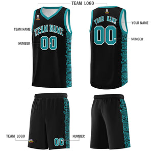 Custom Black Aqua Personalized Indians Pattern Sets Sports Uniform Basketball Jersey