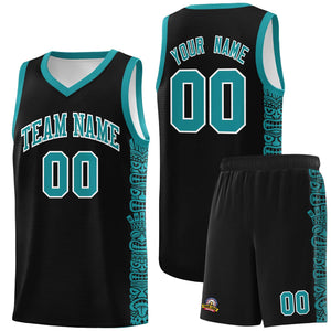 Custom Black Aqua Personalized Indians Pattern Sets Sports Uniform Basketball Jersey