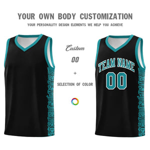 Custom Black Aqua Personalized Indians Pattern Sets Sports Uniform Basketball Jersey