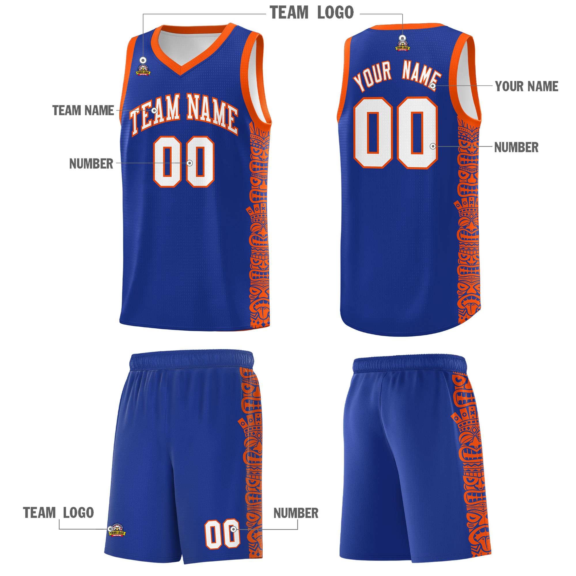 Custom Royal Orange Personalized Indians Pattern Sets Sports Uniform Basketball Jersey