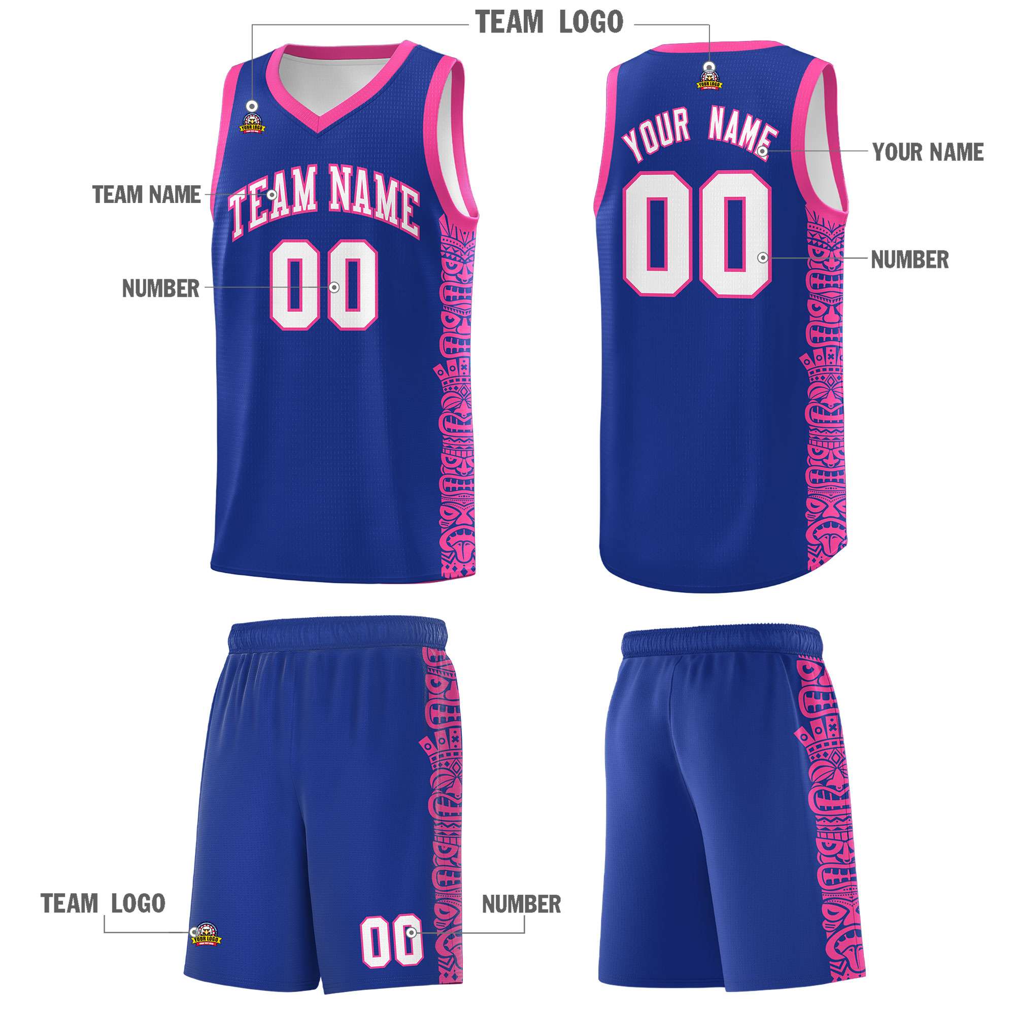 Custom Royal Pink Personalized Indians Pattern Sets Sports Uniform Basketball Jersey