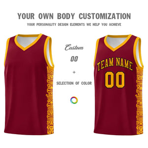 Custom Crimson Yellow Personalized Indians Pattern Sets Sports Uniform Basketball Jersey