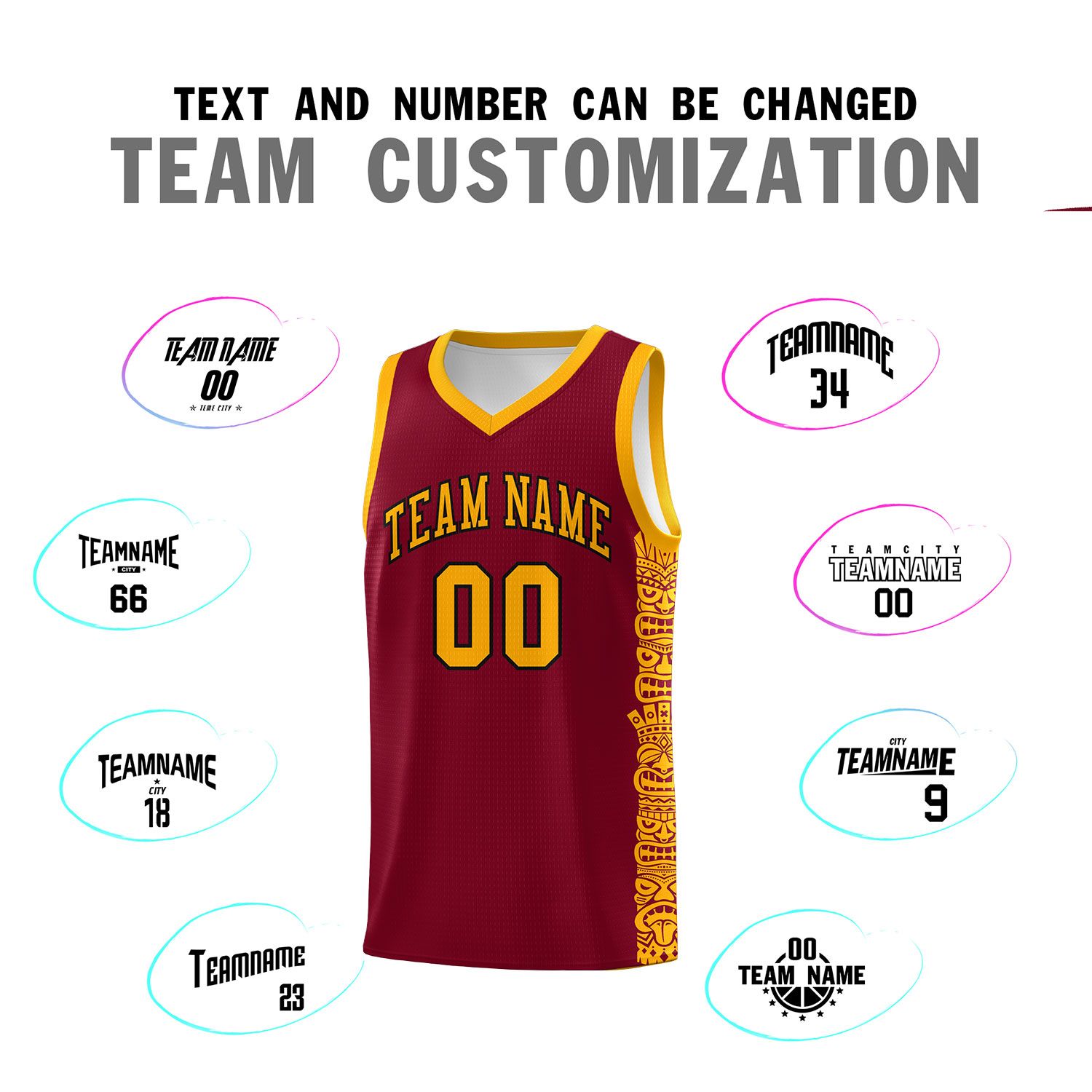 Custom Crimson Yellow Personalized Indians Pattern Sets Sports Uniform Basketball Jersey