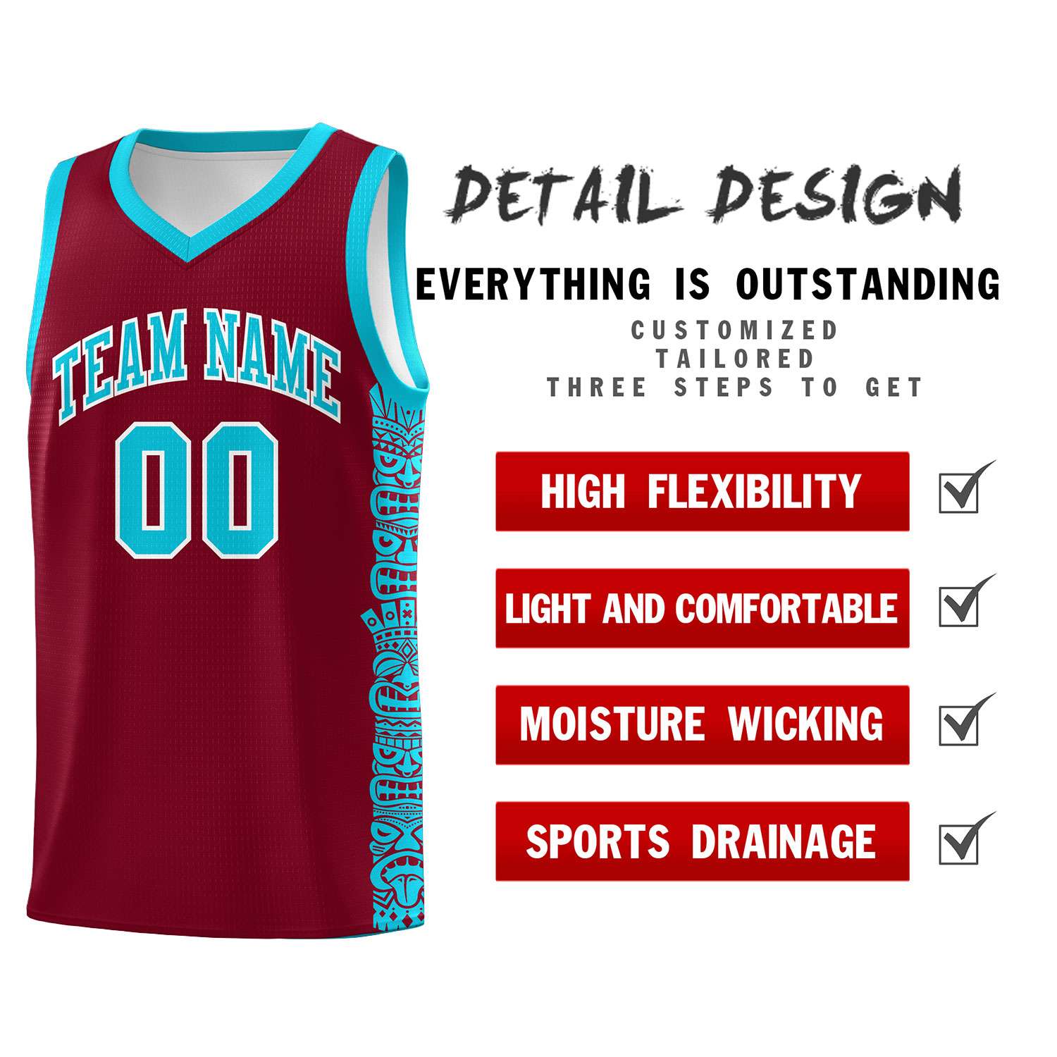 Custom Crimson Sky Blue Personalized Indians Pattern Sets Sports Uniform Basketball Jersey