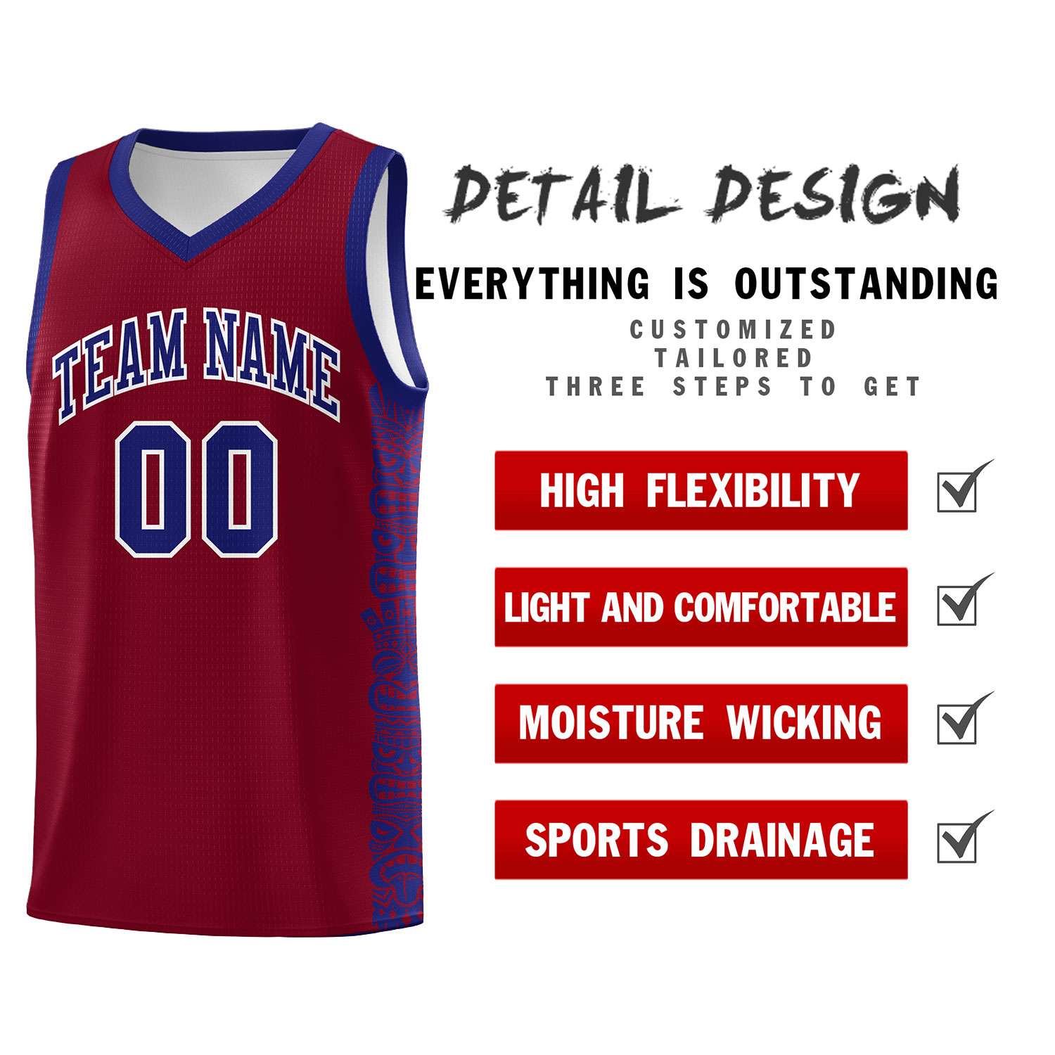 Custom Crimson Royal Personalized Indians Pattern Sets Sports Uniform Basketball Jersey