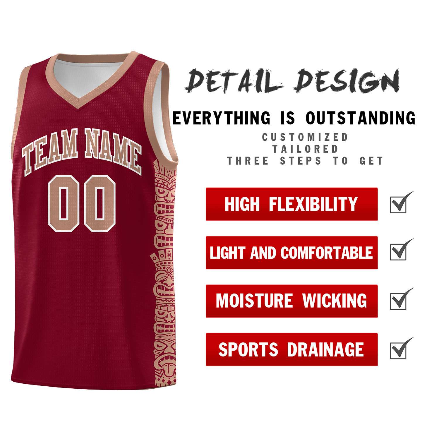 Custom Crimson Teabrown Personalized Indians Pattern Sets Sports Uniform Basketball Jersey