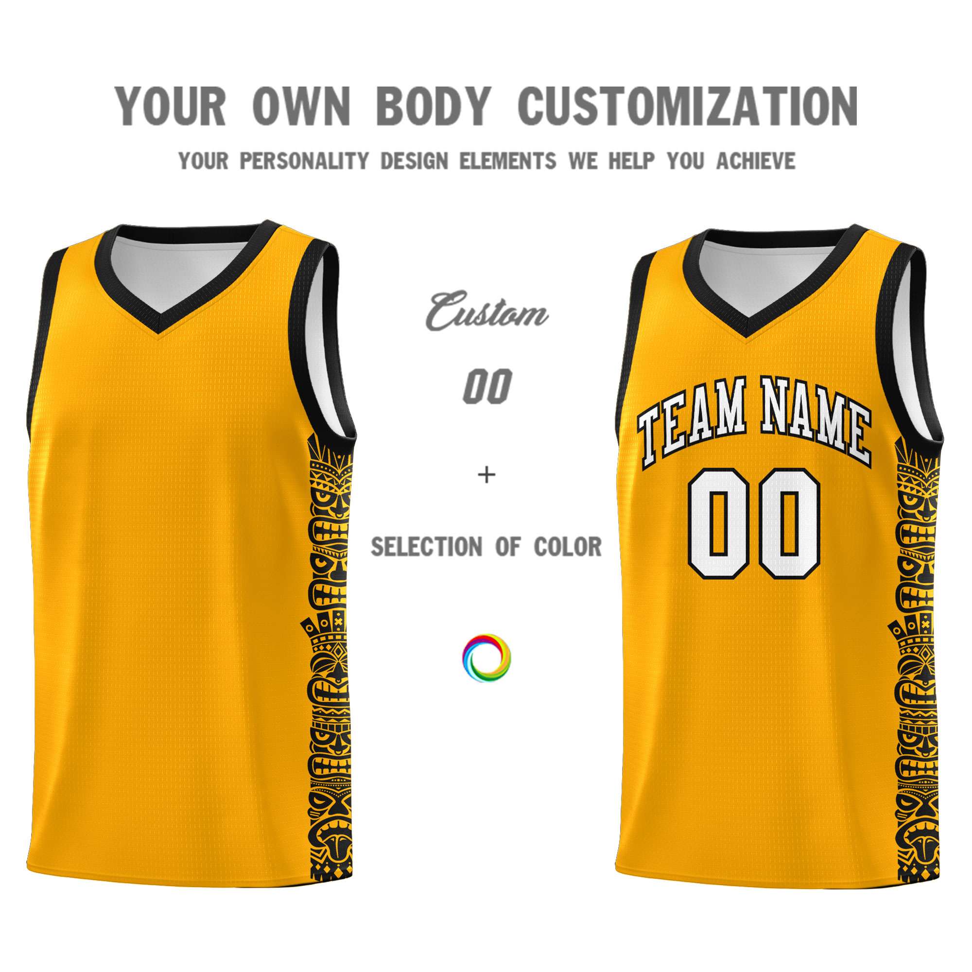 Custom Yellow Black Personalized Indians Pattern Sets Sports Uniform Basketball Jersey