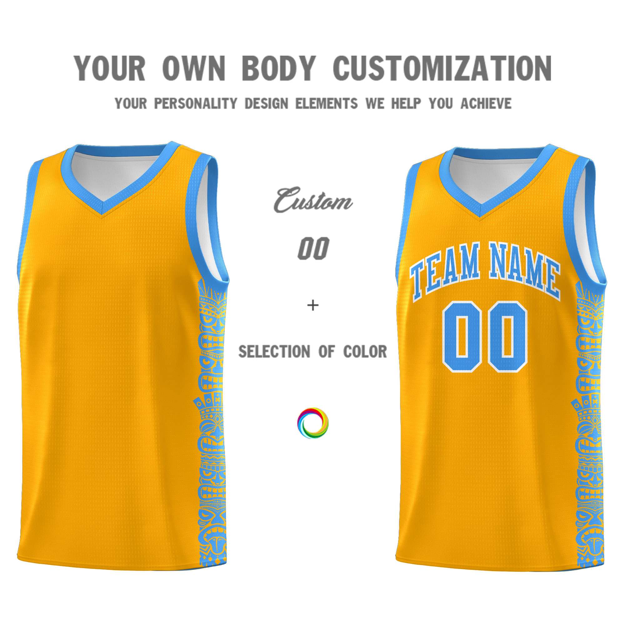 Custom Yellow Powder Blue Personalized Indians Pattern Sets Sports Uniform Basketball Jersey