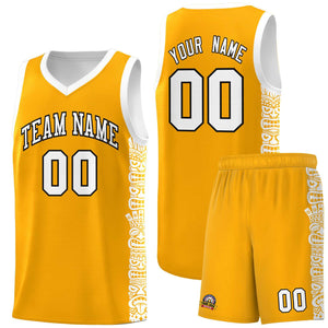 Custom Yellow White Personalized Indians Pattern Sets Sports Uniform Basketball Jersey