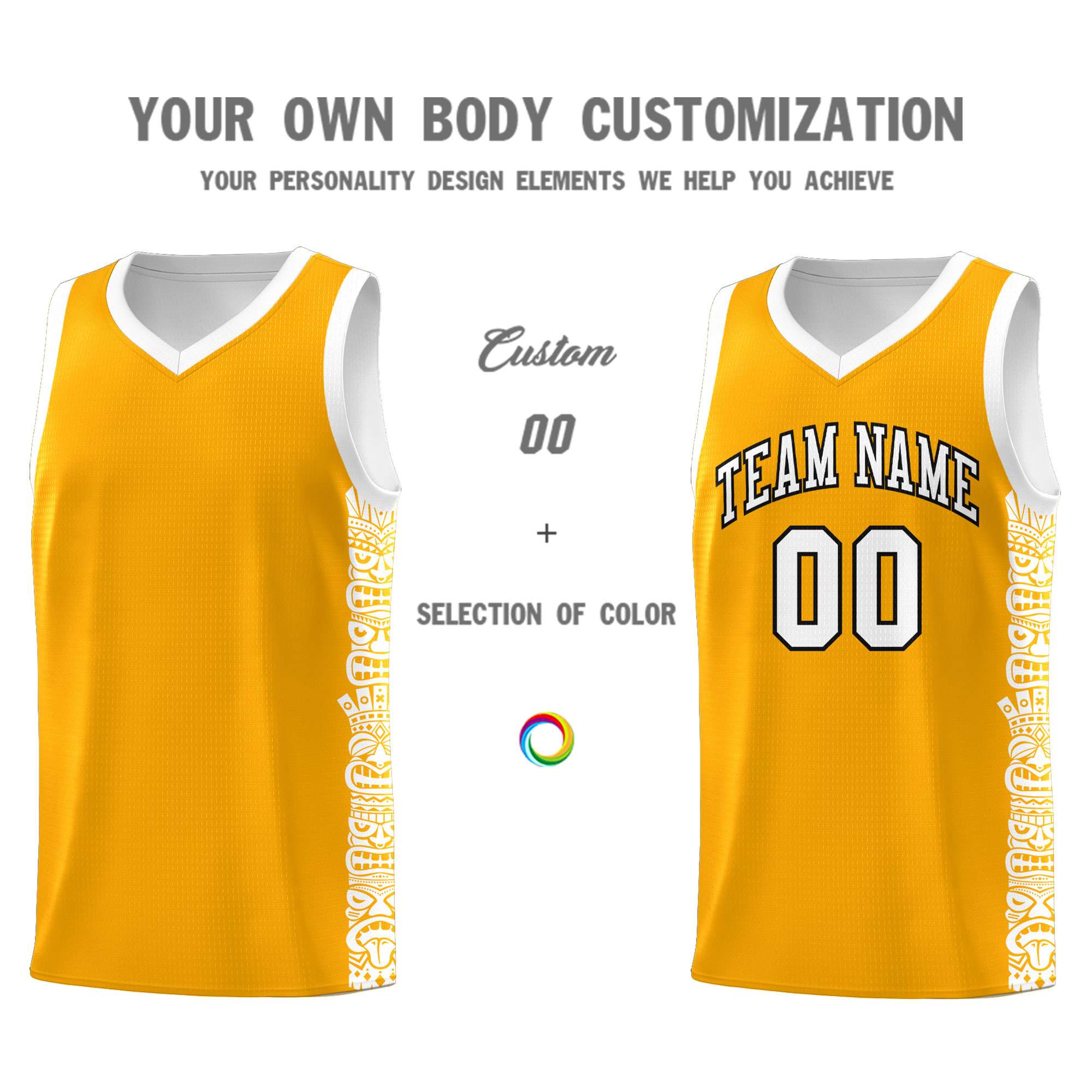 Custom Yellow White Personalized Indians Pattern Sets Sports Uniform Basketball Jersey