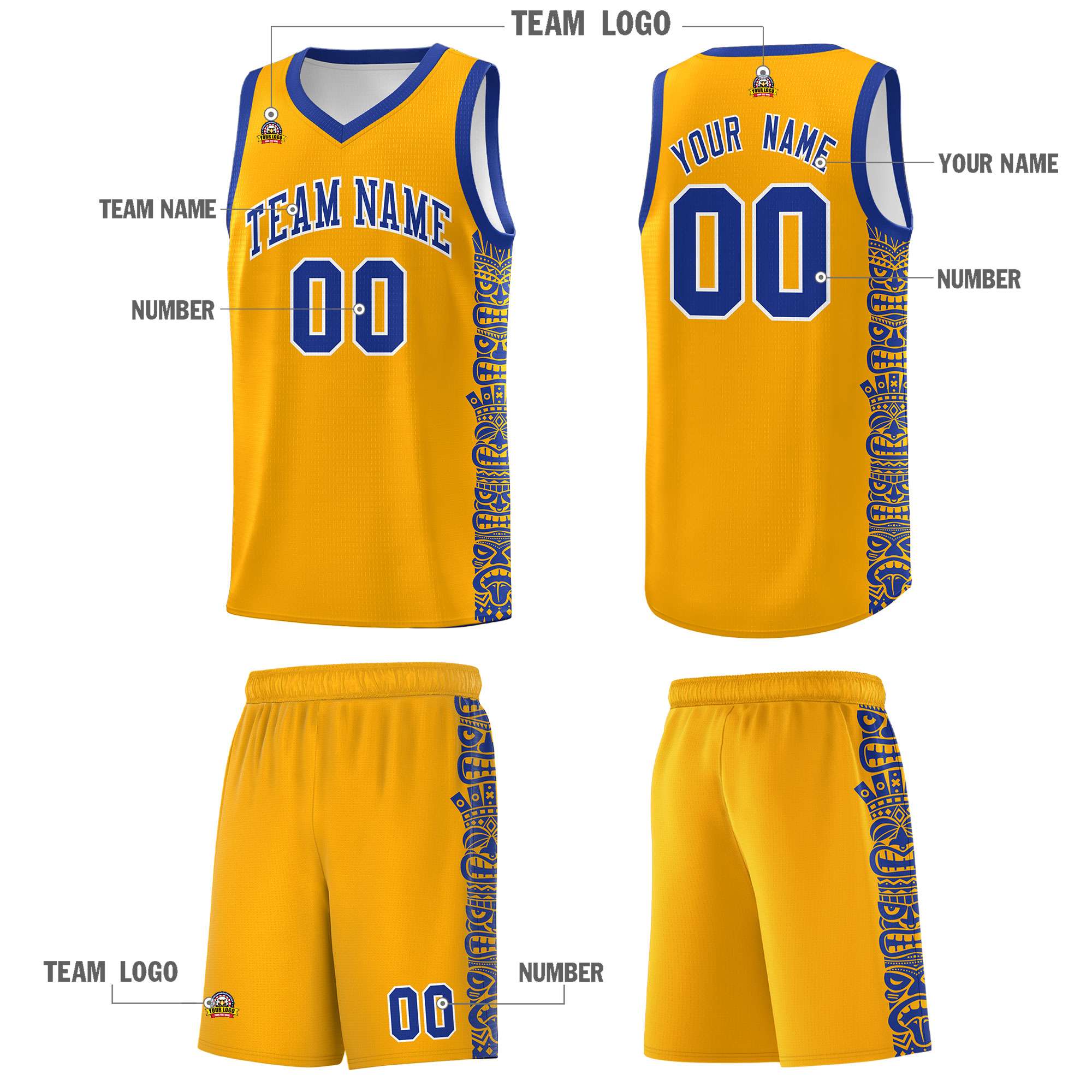 Custom Yellow Royal Personalized Indians Pattern Sets Sports Uniform Basketball Jersey