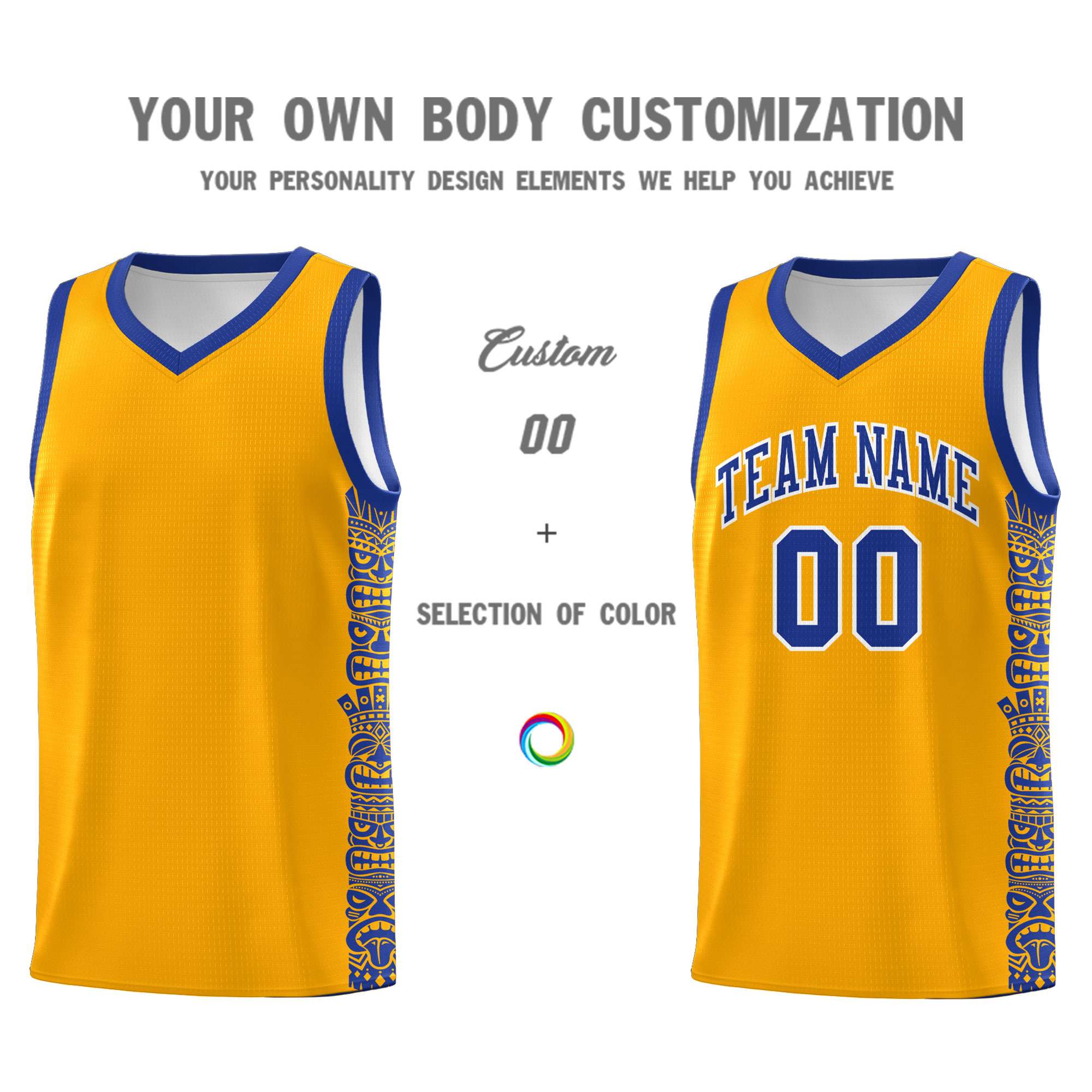 Custom Yellow Royal Personalized Indians Pattern Sets Sports Uniform Basketball Jersey