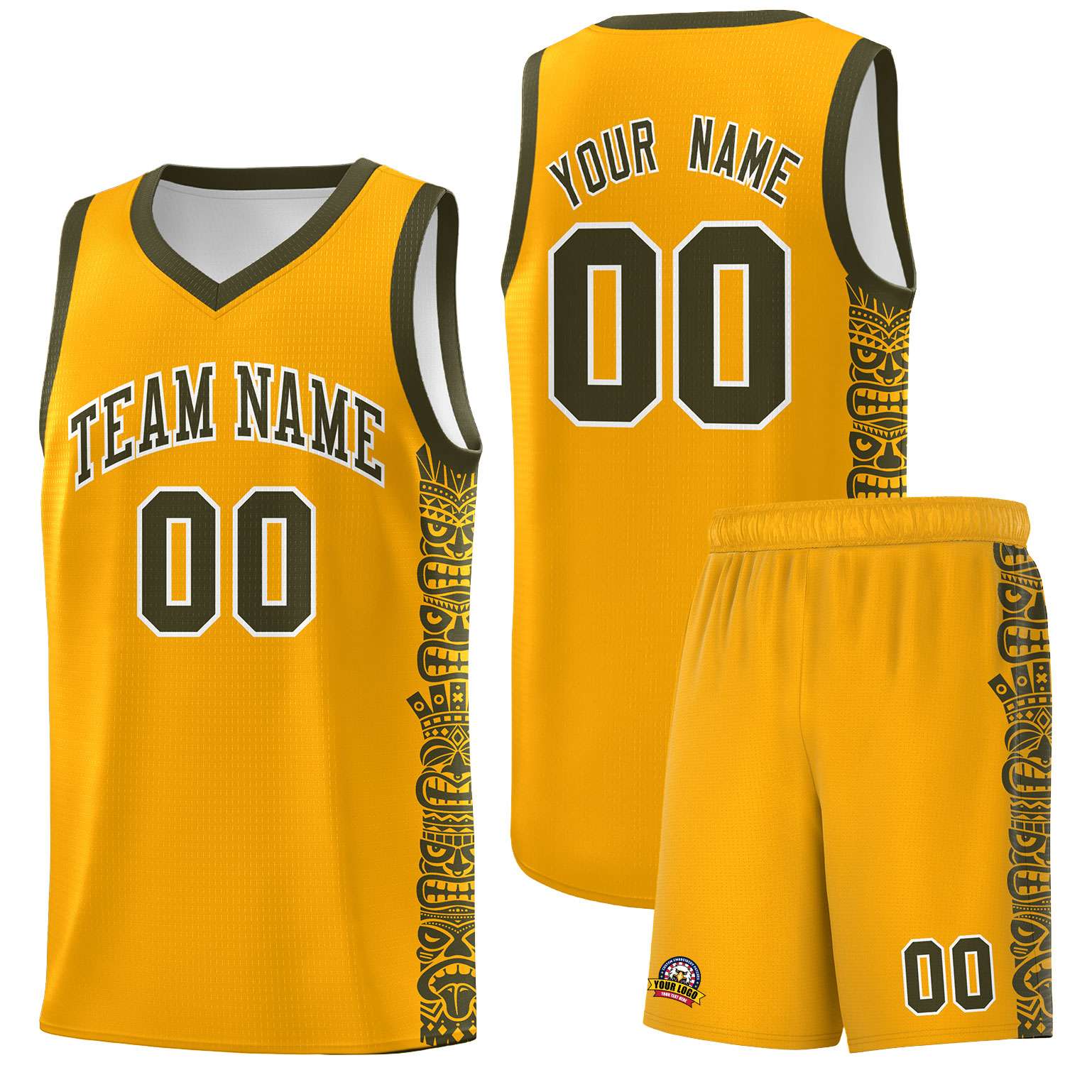 Custom Yellow Olive Personalized Indians Pattern Sets Sports Uniform Basketball Jersey