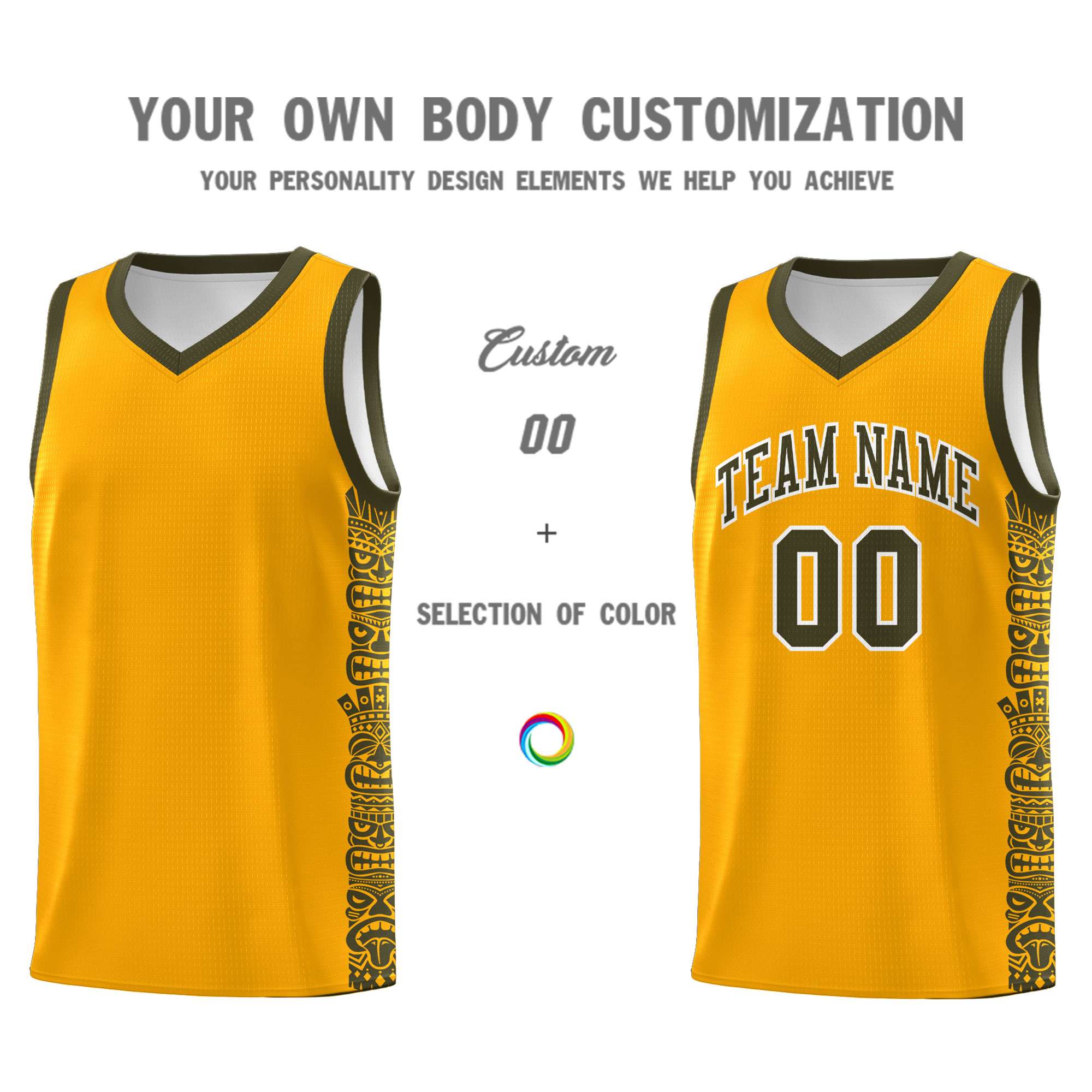 Custom Yellow Olive Personalized Indians Pattern Sets Sports Uniform Basketball Jersey