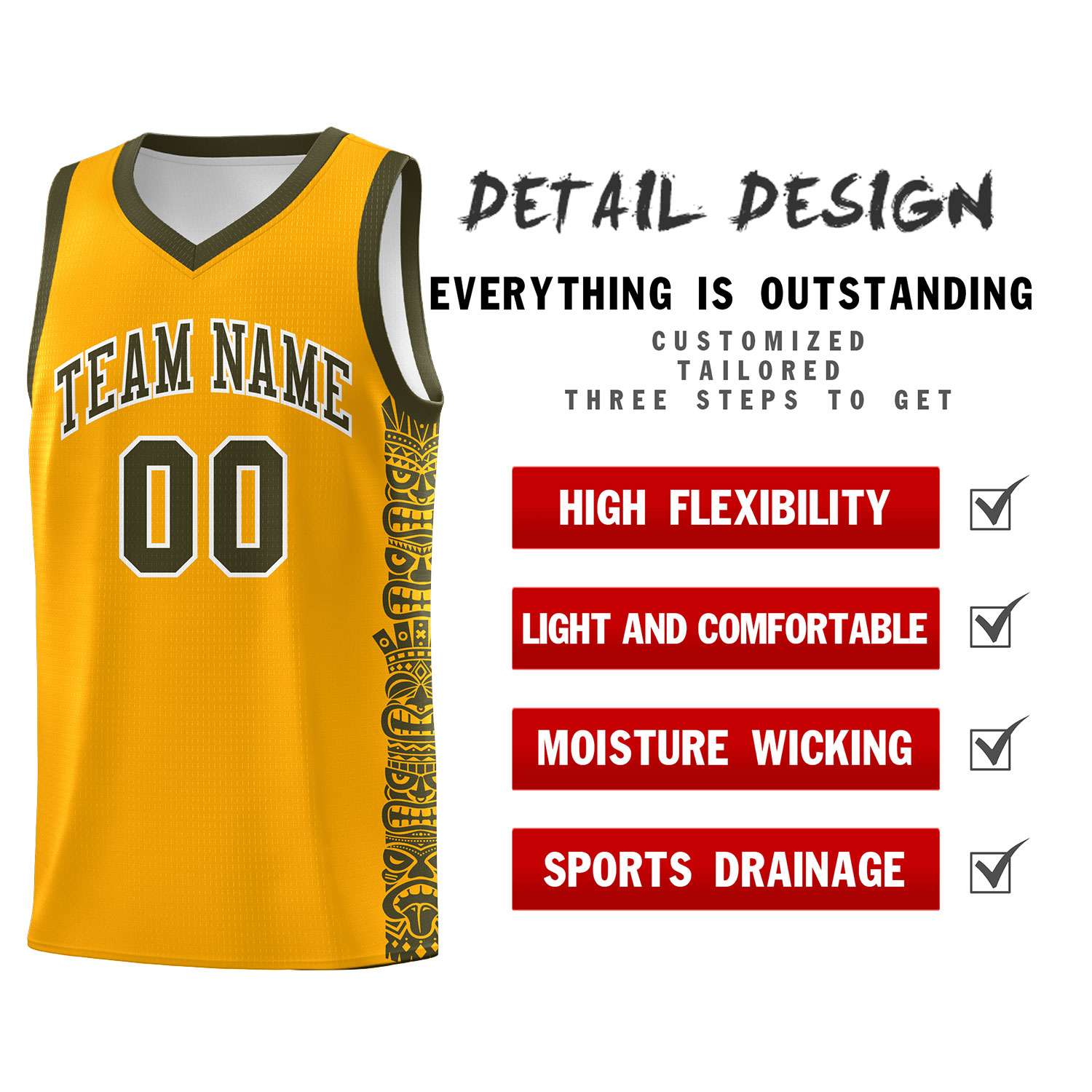 Custom Yellow Olive Personalized Indians Pattern Sets Sports Uniform Basketball Jersey