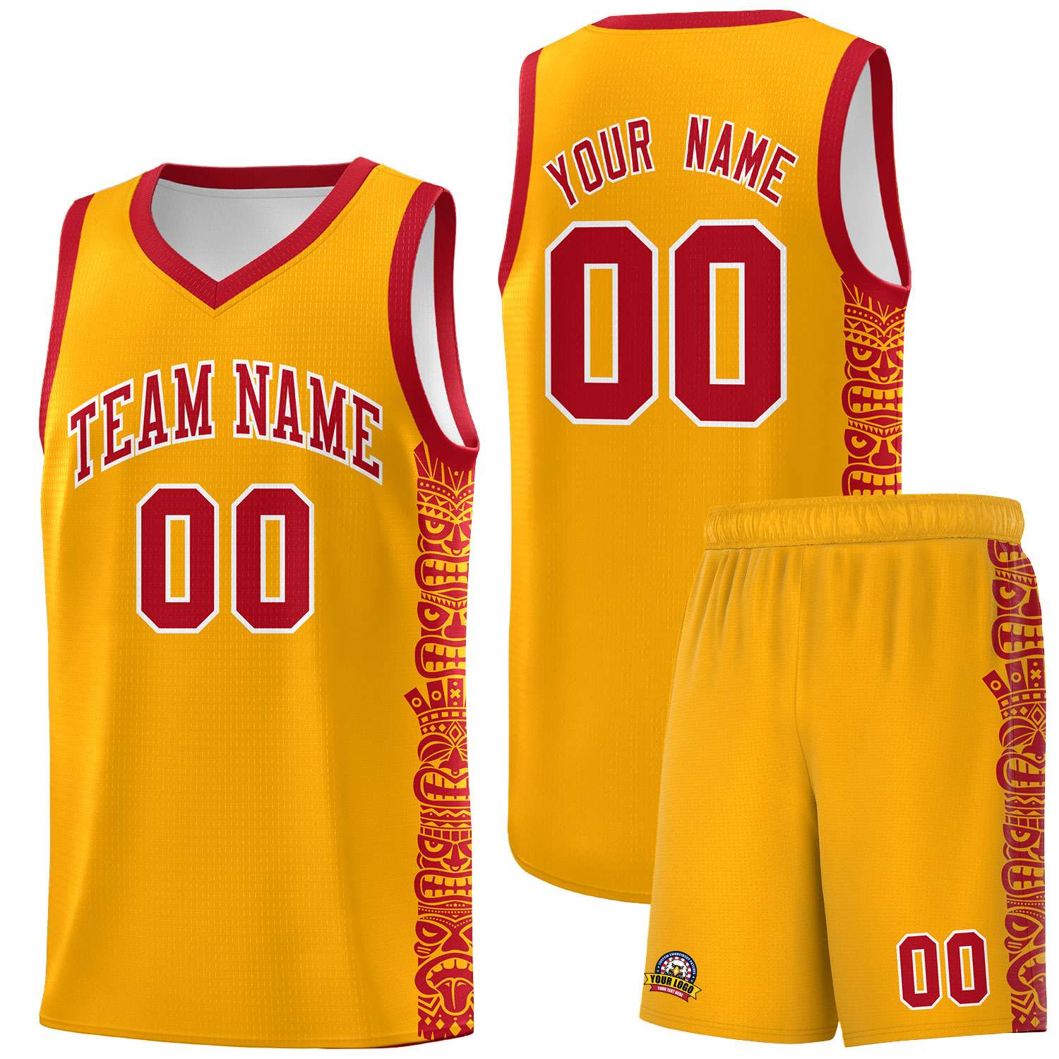 Custom Yellow Red Personalized Indians Pattern Sets Sports Uniform Basketball Jersey