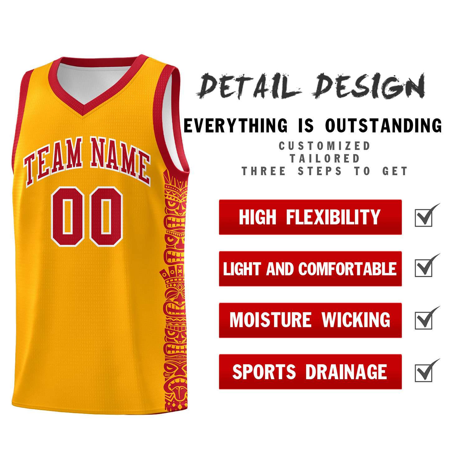 Custom Yellow Red Personalized Indians Pattern Sets Sports Uniform Basketball Jersey