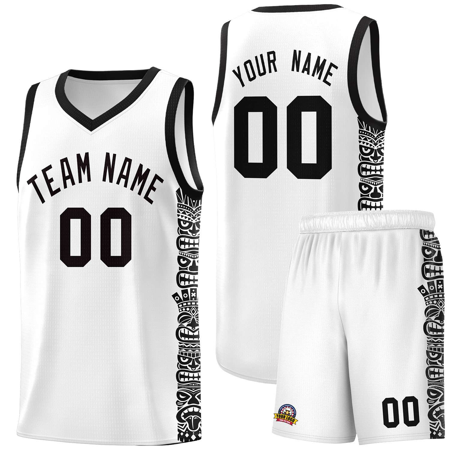 Custom White Black Personalized Indians Pattern Sets Sports Uniform Basketball Jersey