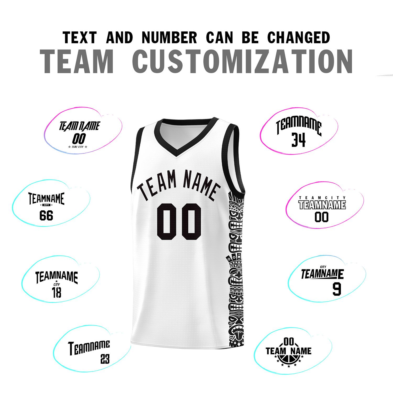 Custom White Black Personalized Indians Pattern Sets Sports Uniform Basketball Jersey