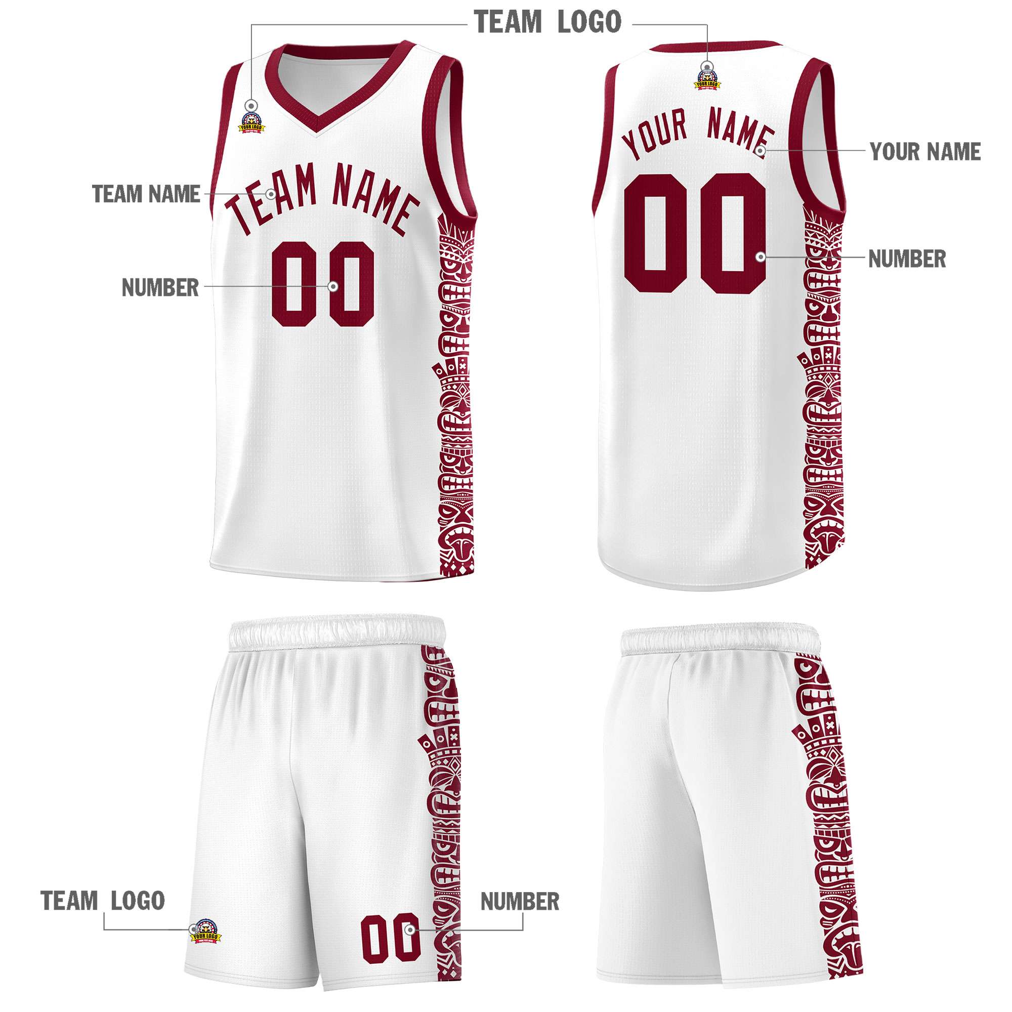 Custom White Crimson Personalized Indians Pattern Sets Sports Uniform Basketball Jersey