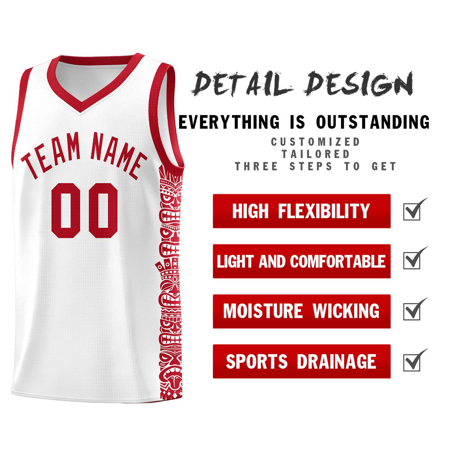 Custom White Red Personalized Indians Pattern Sets Sports Uniform Basketball Jersey